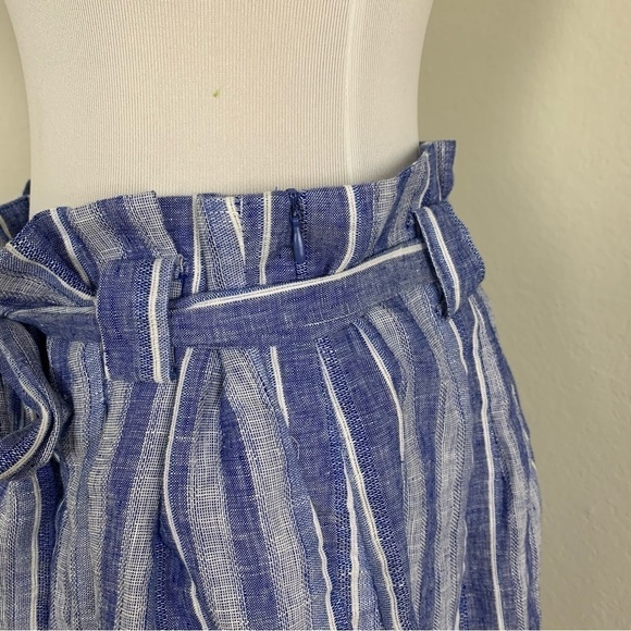 H&M Linen Striped Skirt Size 14 Paper Bag Waist Pockets Chambray - Picture 10 of 12